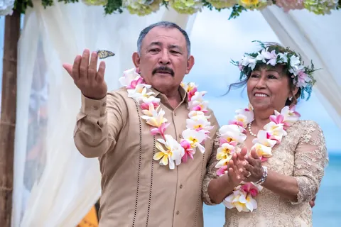 Smiling with joy after renewing their vows