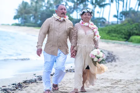 Walking along the sand by the ocean