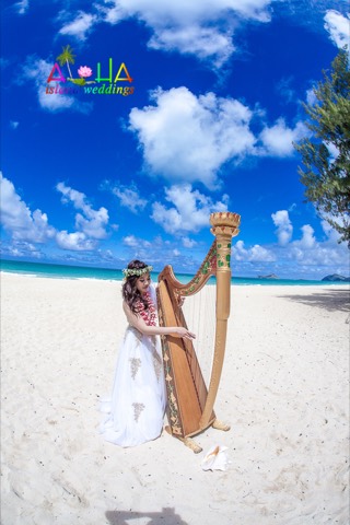 The harp being played on the beach