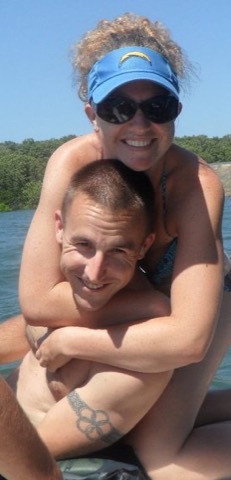 Karissa wraps her husband in a big hug