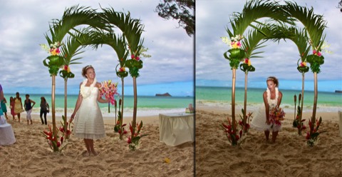 Karissa striking fun poses under the palm archway
