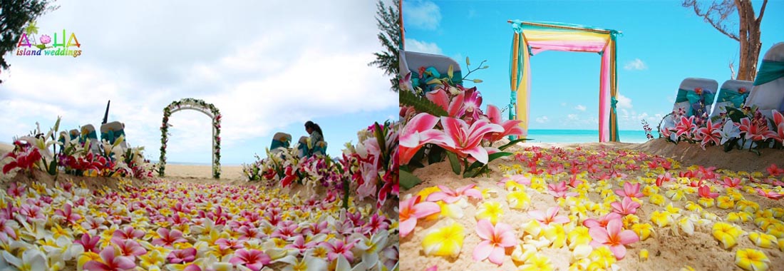 plumeria beach wedding aisle way design in hawaii