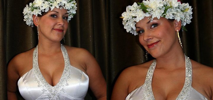 Bride with her all white flower haku lei