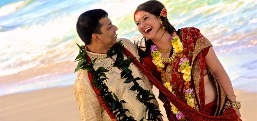 The indian bride lotus Laughing on the beach after their fire ceremony on the beach