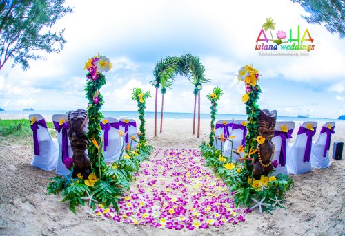Palm archway with purple and yellow