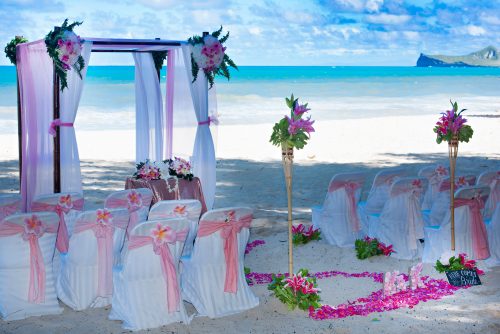 Hawaii beach gazebo of pink and white