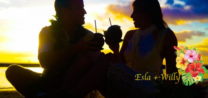 Sunset in waikiki beach while toasting the coconut drinks
